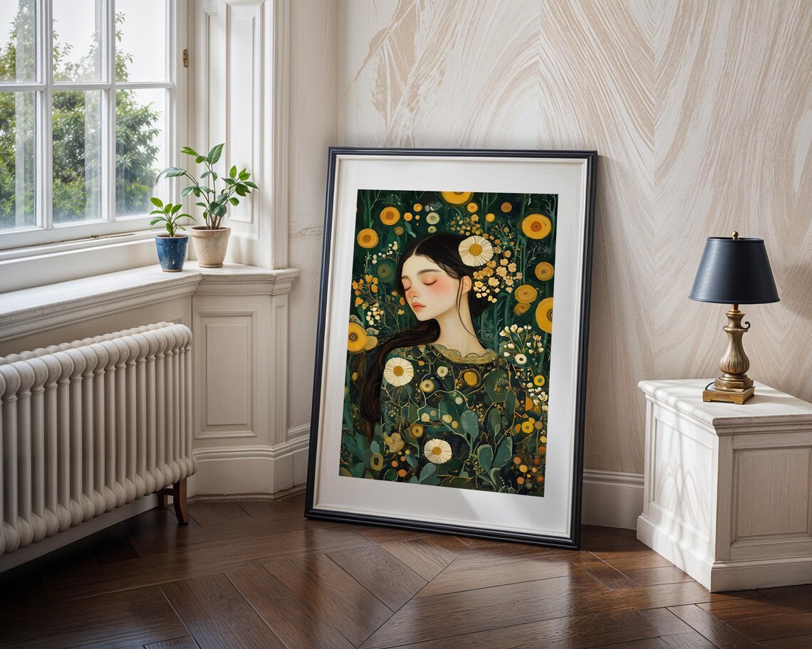 Botanical Woman Daisy Garden Portrait Art Floral Beauty Poster - Image 4
