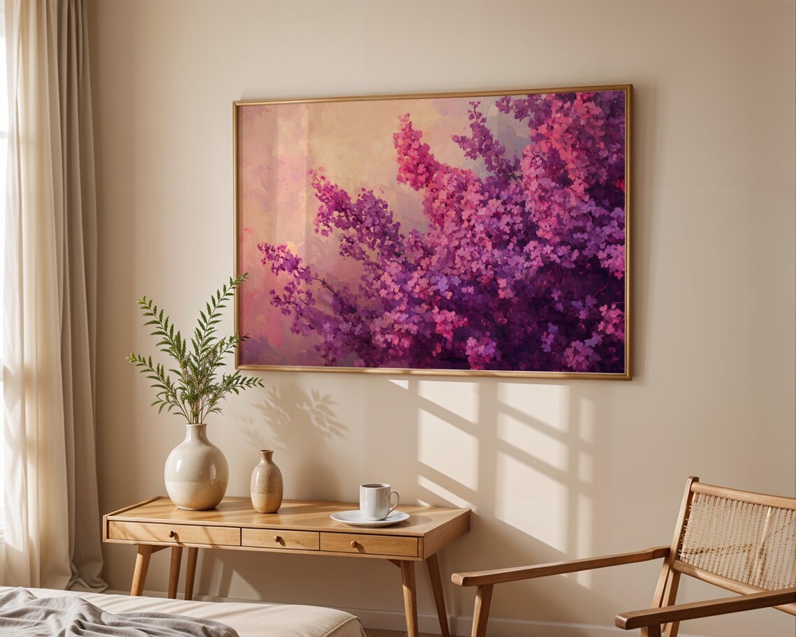 Dreamy Pink Lilac Bush Blossom Sunset Soft Floral Art Poster - Image 4