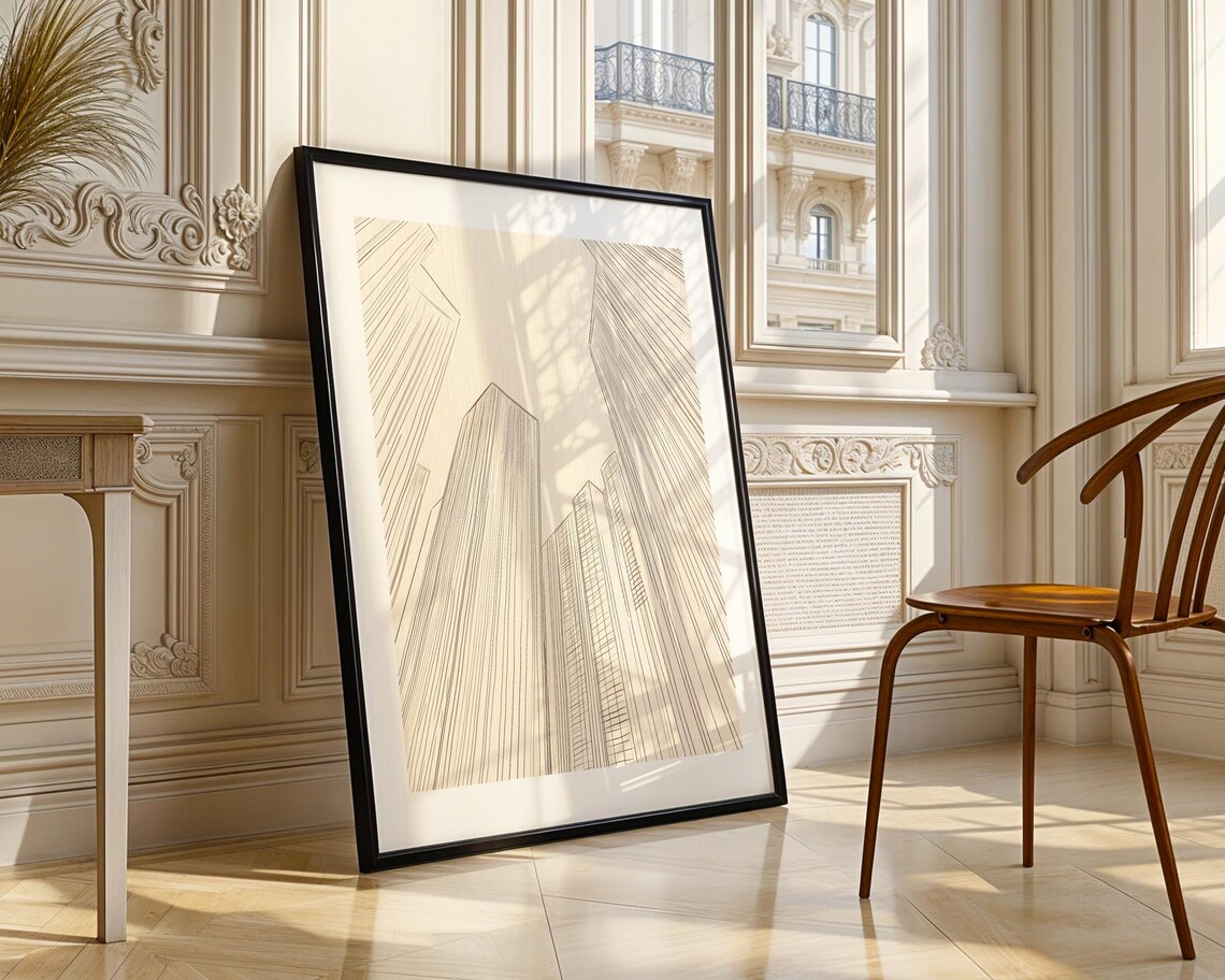 City Skyscraper Sketch Art Poster in Minimal Pencil Drawing Style - Image 3