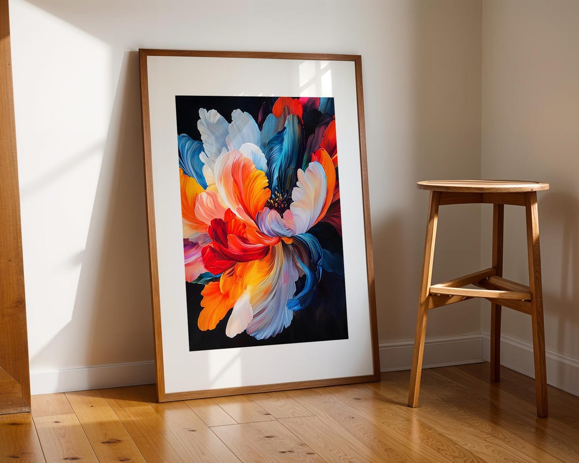 Vibrant Abstract Multicolor Flower Bold Black Background Poster - Image 3