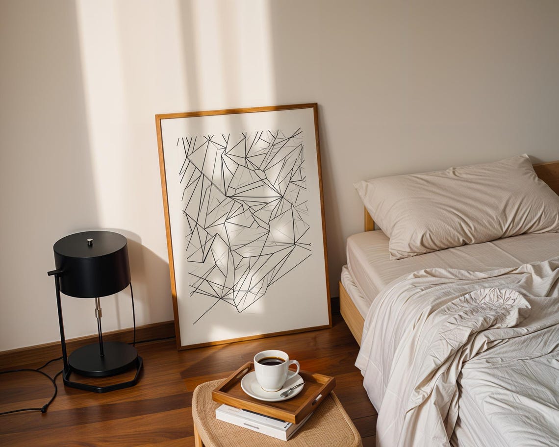 Geometric Black Line Abstract Angular Modern Art Drawing Poster - Image 2