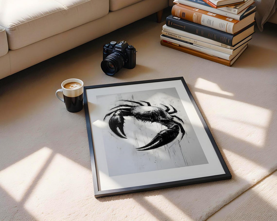 Dramatic Black Crab Bold Ink Illustration Minimalist Art Poster - Image 6