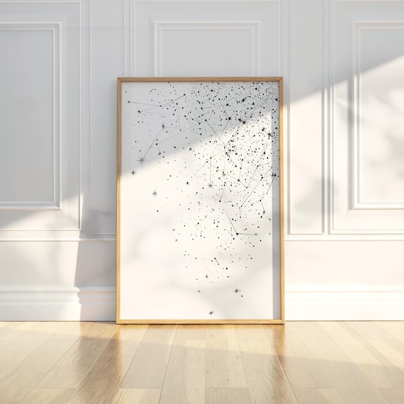 Minimalist Star Constellation Pattern Line Art Pencil Sketch Drawing Wall Print Poster Modern Home Decor Gift
