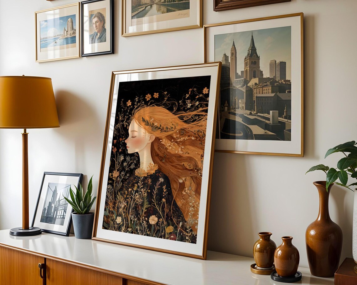 Redhead Woman Wildflower Dark Floral Portrait Moody Bloom Poster - Image 3