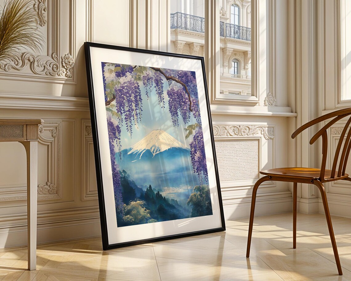 Mount Fuji Purple Wisteria Spring Japanese Watercolor Art Poster - Image 3