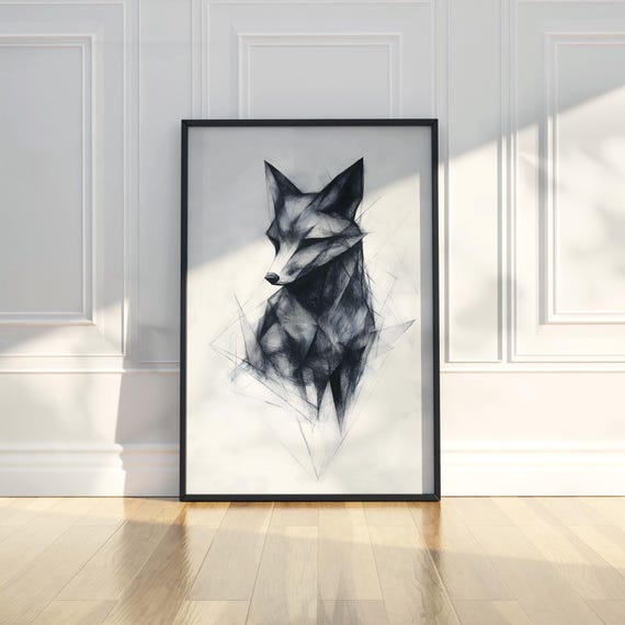 Abstract Fox Line Art Pencil Sketch Animal Illustration Draw Trendy Poster Wall Print Modern Home Room Decor