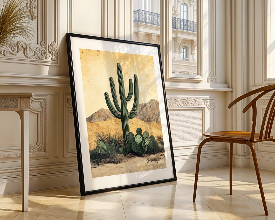 Saguaro Cactus Desert Minimalist Beige Southwestern Plant Poster - Image 5