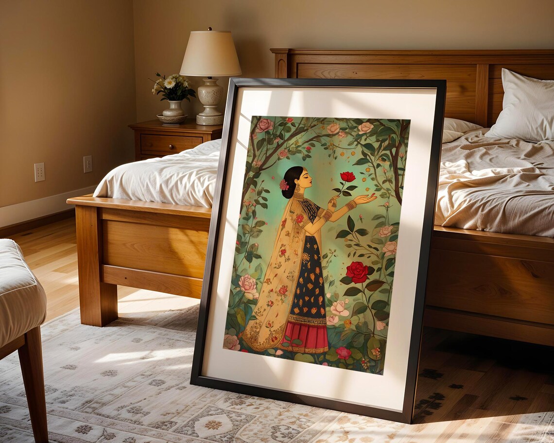 Indian Woman Rose Garden Traditional Mughal Style Art Poster - Image 5