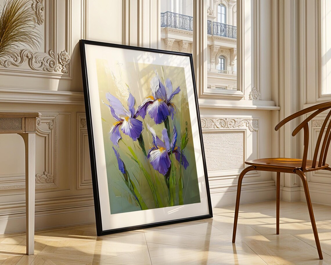 Purple Iris Flowers Close Up Elegant Floral Oil Painting Poster - Image 3
