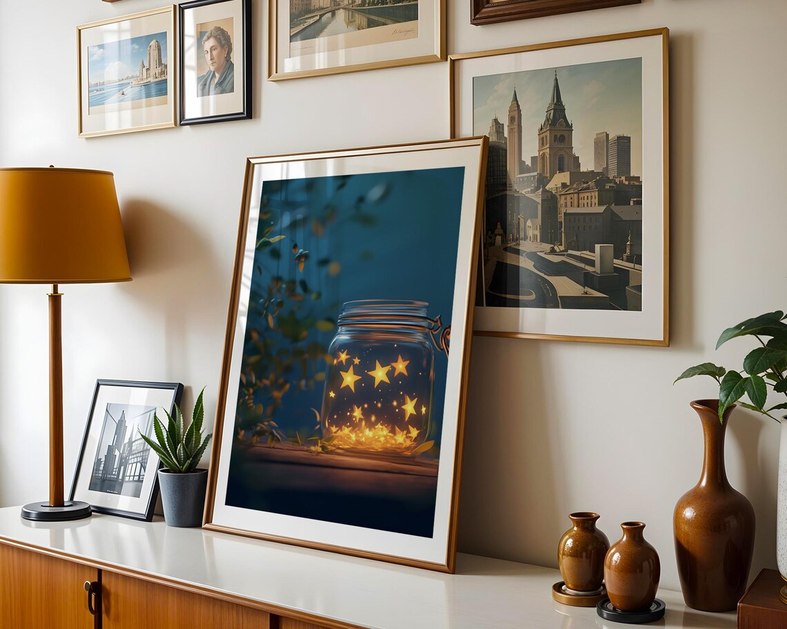 Glowing Stars In A Glass Jar Magical Blue Night Dream Art Poster - Image 4