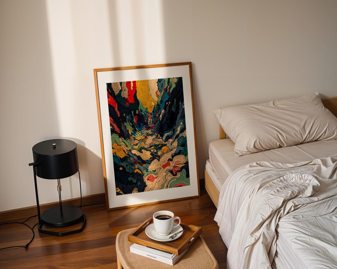 Dark Psychedelic Doodle Art Trippy River Canyon Abstract Poster - Image 2