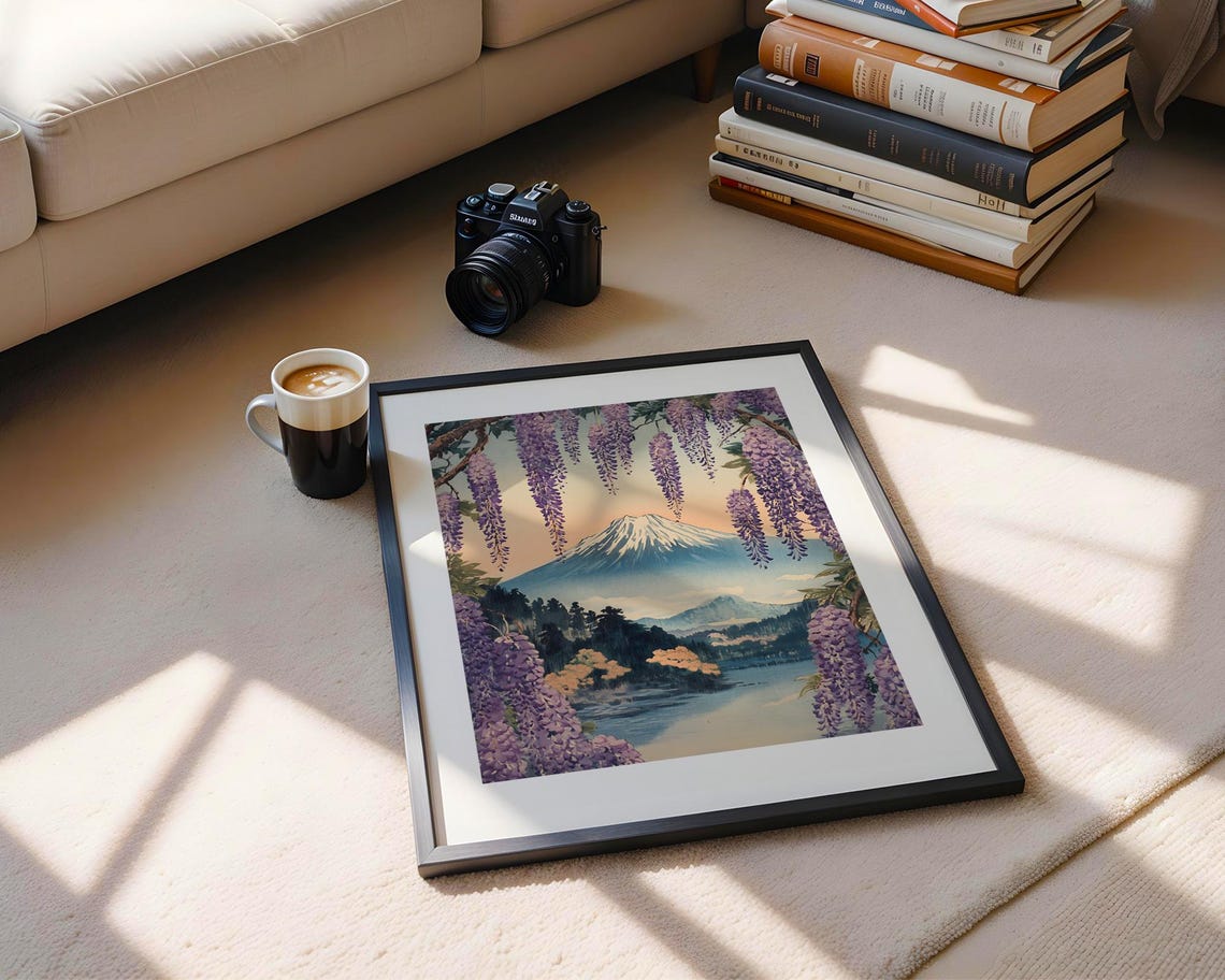 Mount Fuji Wisteria Wall Art Print Japanese Landscape Nature Flower Asian Purple Romantic Travel Modern Home Decor Living Room Bedroom Gift - Image 6