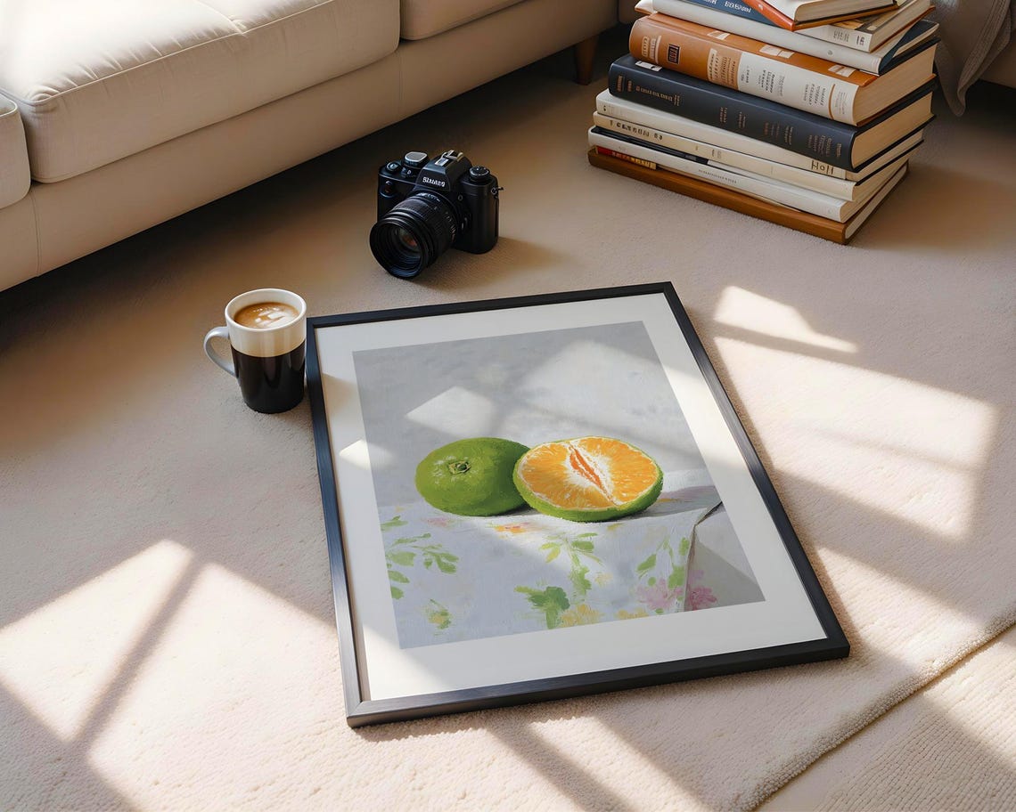 Green Mandarin Citrus Still Life Halved Fruit Minimalist Art Poster - Image 5