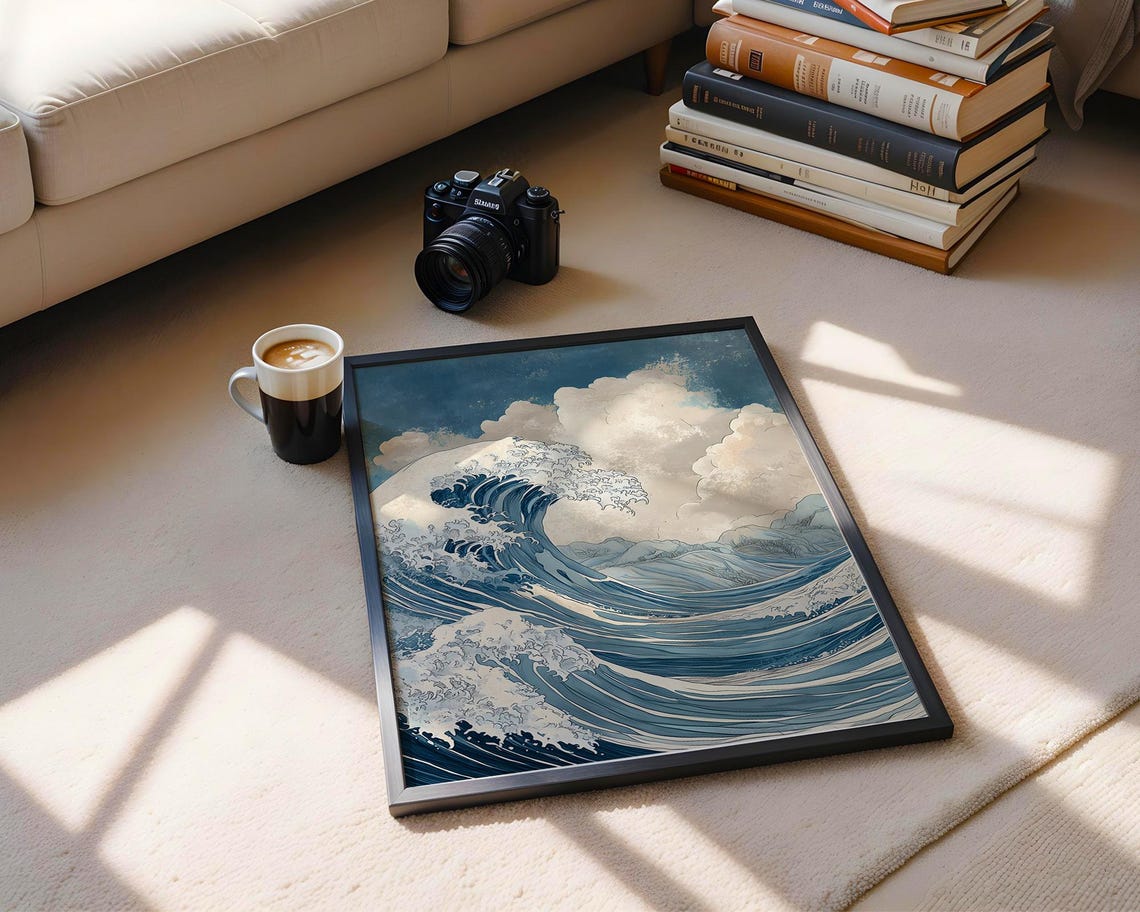 Japanese Great Wave Ukiyoe Style Dramatic Ocean Blue Sea Poster - Image 2