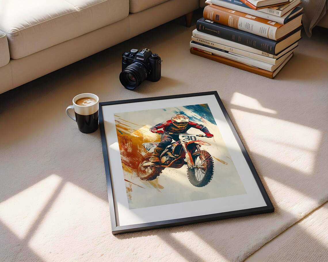 Motocross Rider Number 30 Dirt Bike Action Watercolor Sports Print - Image 5