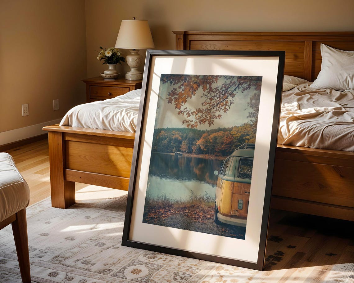 Retro Camper Van Autumn Lake Fall Foliage Vintage Travel Poster - Image 4