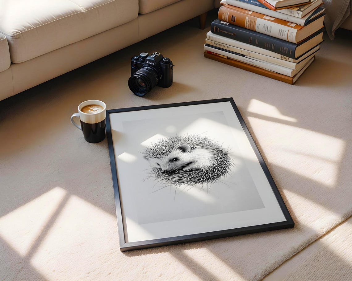Charming Hedgehog Pencil Sketch Wall Art Monochrome Wildlife Poster For Nursery Living Room Office Study Decor - Image 5