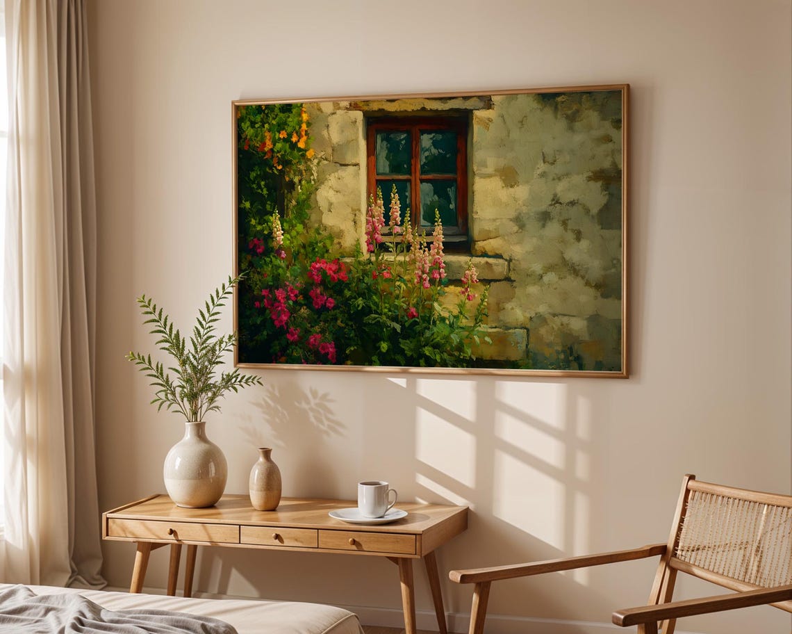 Stone Cottage Window Snapdragons Flowers Impressionist Poster - Image 5