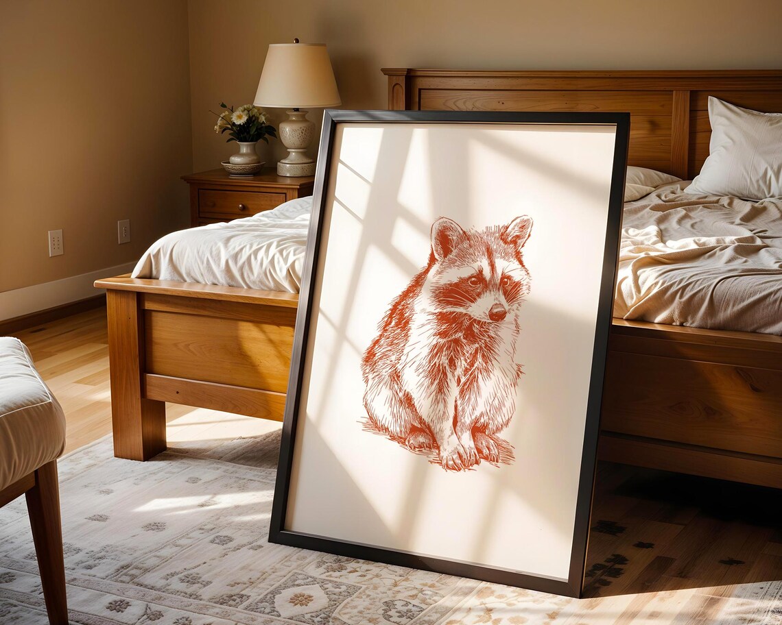 Raccoon Portrait Rust Ink Sketch Woodland Animal Illustration Poster - Image 5