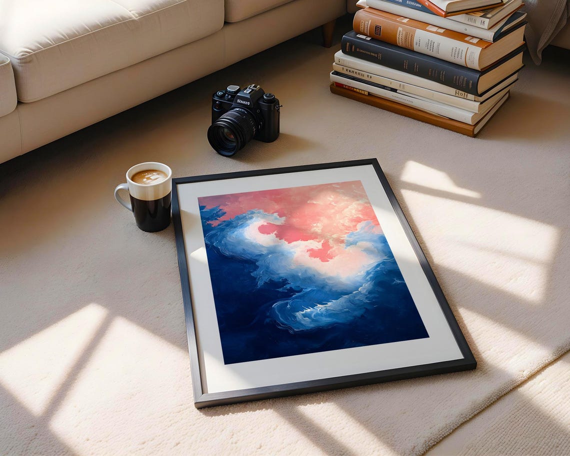 Vibrant Abstract Ocean Waves Fluid Blue Pink Swirl Art Poster - Image 5
