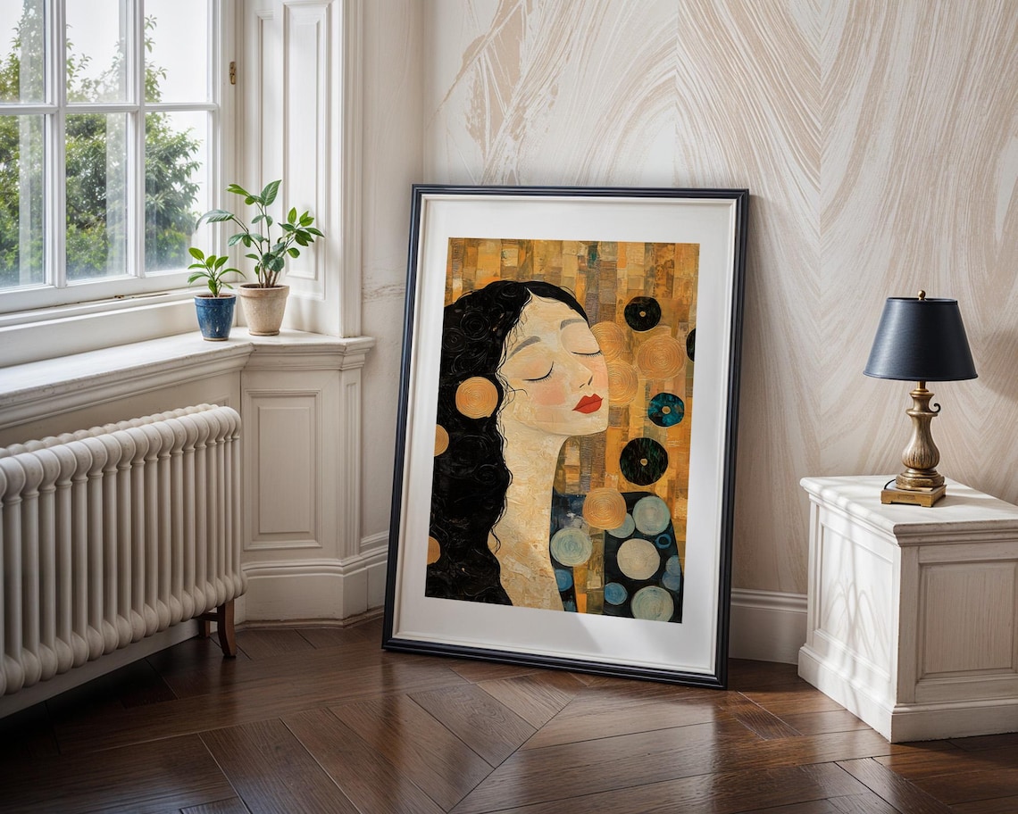 Golden Mosaic Woman Portrait Art Nouveau Style Elegant Gold Poster - Image 4