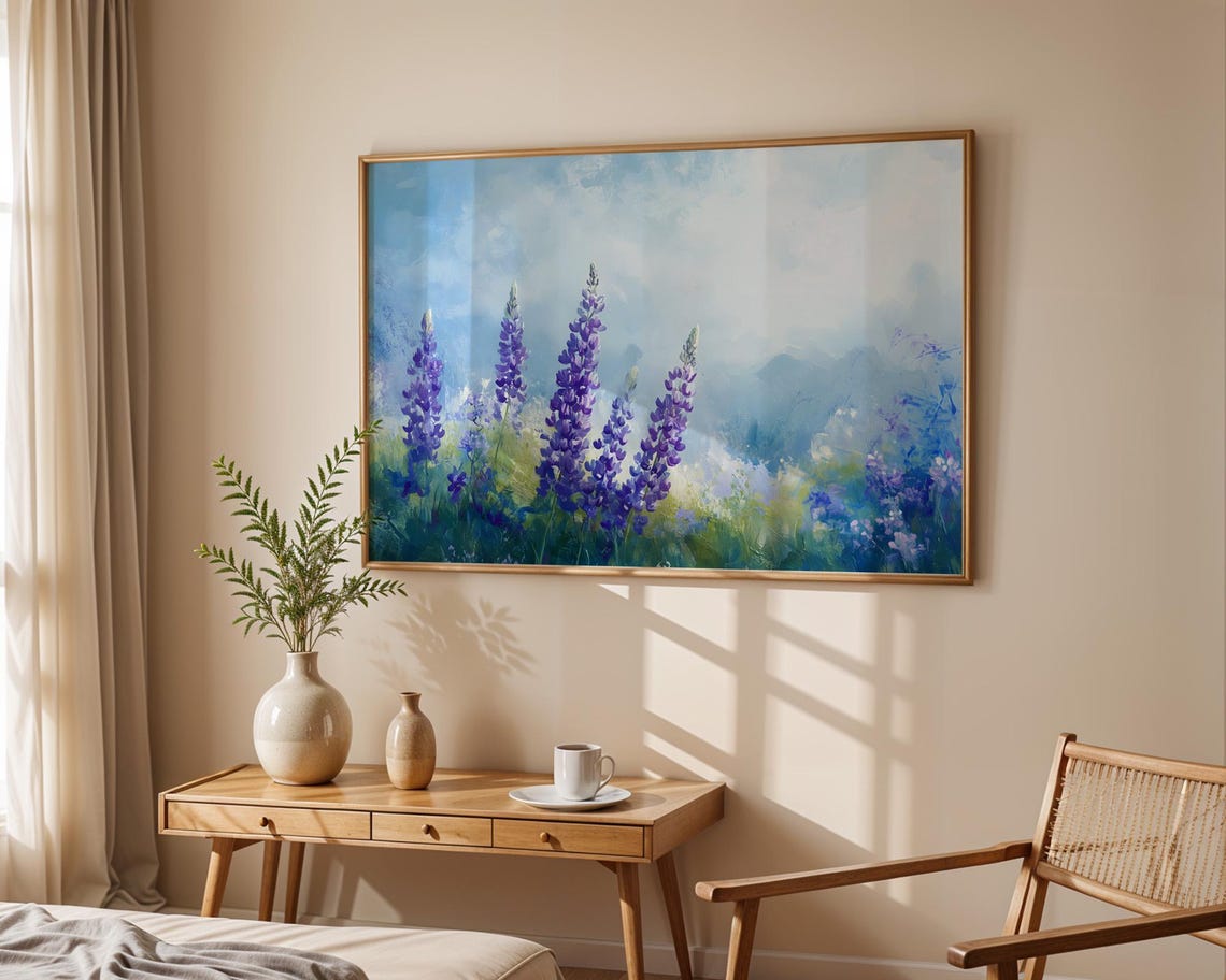 Tall Purple Lupines Blue Sky Impressionist Wildflower Meadow Poster - Image 4