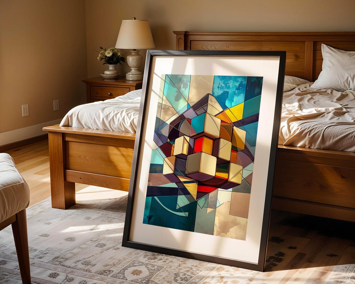 Cubist Rubik Cube Geometric Abstract Colorful Modern Art Print - Image 4