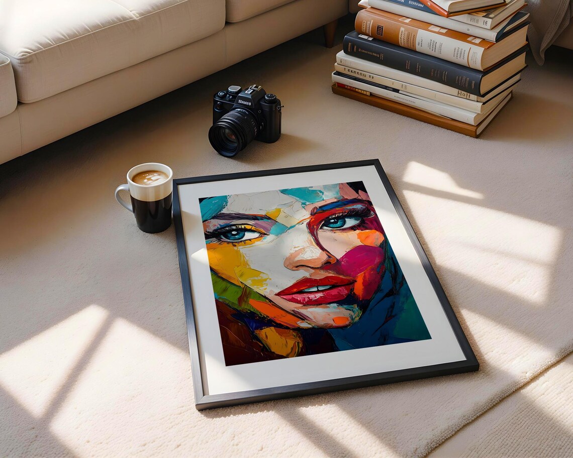 Colorful Abstract Woman Face Textured Oil Painting Portrait Poster - Image 6