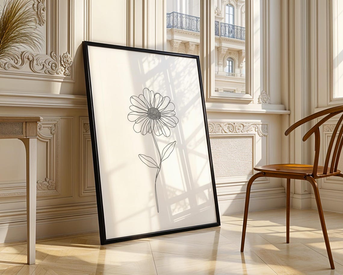 Daisy Flower Minimal Line Art Botanical Drawing Artwork Poster - Image 3