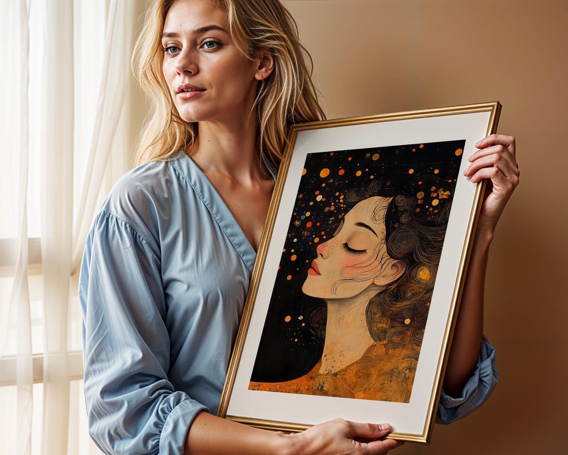 Golden Ember Woman Profile Black and Gold Modern Elegant Poster - Image 2