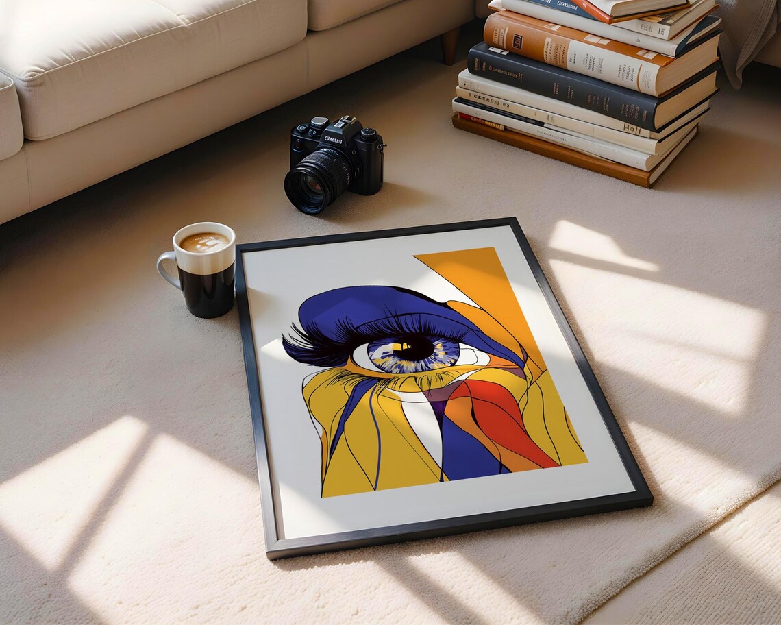 Bold Pop Art Eye Illustration Poster in Electric Blue and Yellow - Image 5
