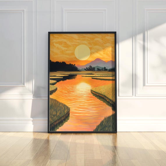 Golden Hour River Wall Art Print Sunset Landscape Wetland Modern Home Room Decor Nature Fine Gift