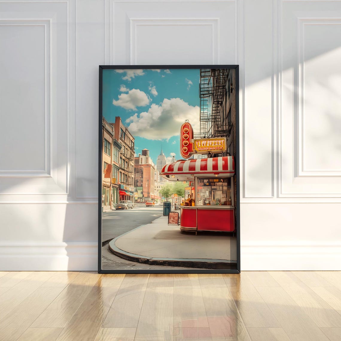 Vintage Diner Food Cart On City Street Wall Art Urban Poster For Living Room Home Office Decor