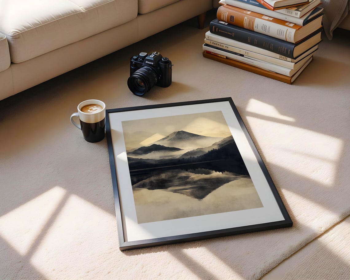 Tranquil Misty Mountain Lake Wall Art Print Reflection Nature River Modern Home Decor Serene Peaceful Poster Gift - Image 5