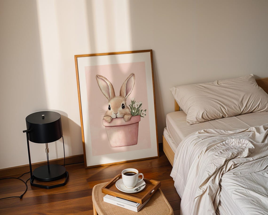 Cute Bunny In Flower Pot Nursery Decor Art Print Trendy Wall Room Prints Poster - Image 2