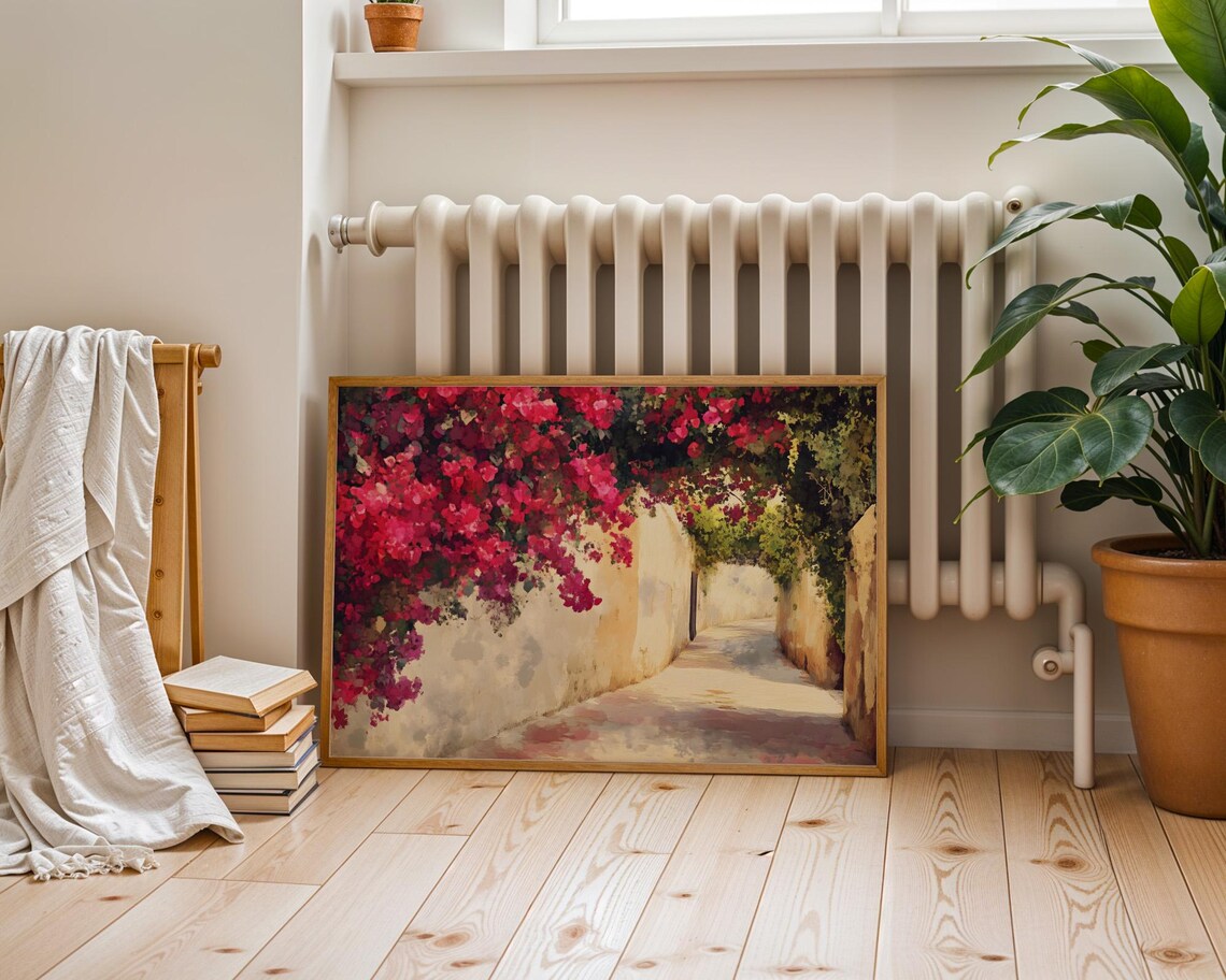 Bougainvillea Alley Mediterranean Garden Path Floral Painting Poster - Image 3