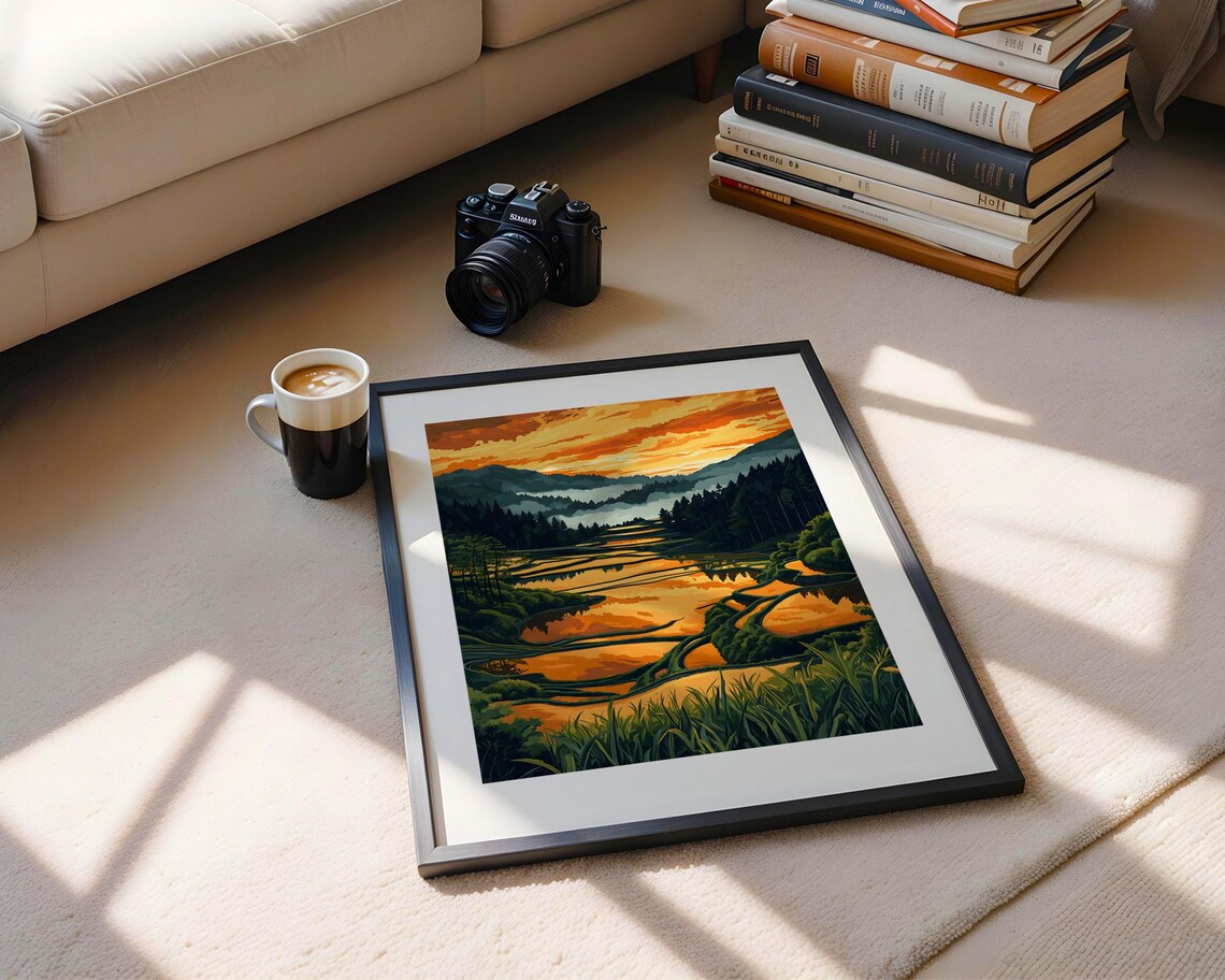 Vibrant Sunset Rice Terraces Colorful Painting Landscape Poster - Image 5