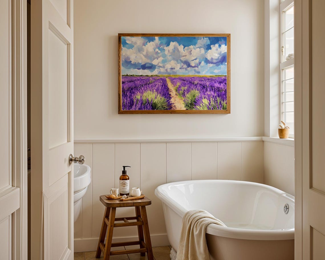 Winding Lavender Field Country Path Purple Floral Landscape Poster - Image 4