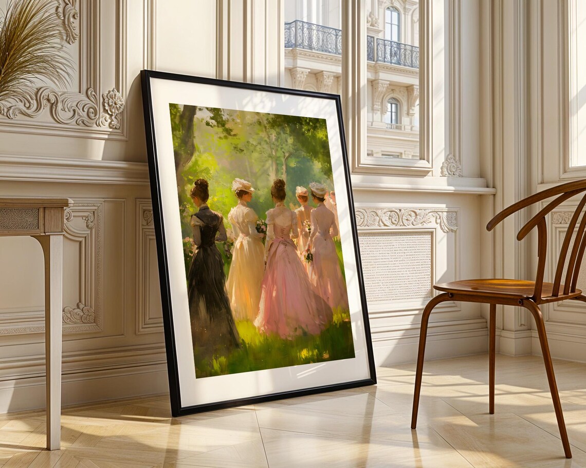 Victorian Ladies In Garden Impressionist Painting Art Poster - Image 3