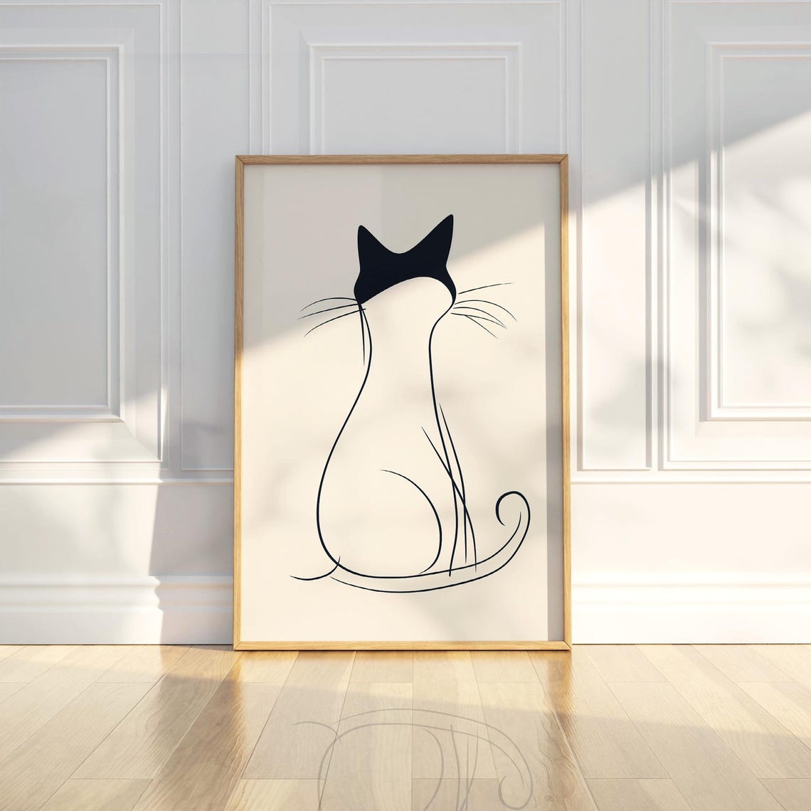 Minimalist Black Cat Line Art Sitting Silhouette Wall Poster