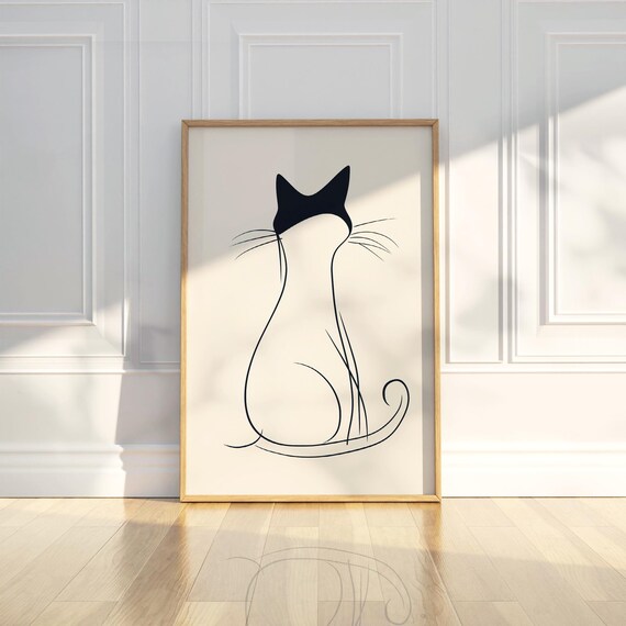 Minimalist Black Cat Line Art Sitting Silhouette Wall Poster