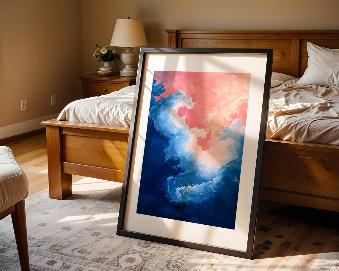 Vibrant Abstract Ocean Waves Fluid Blue Pink Swirl Art Poster - Image 4