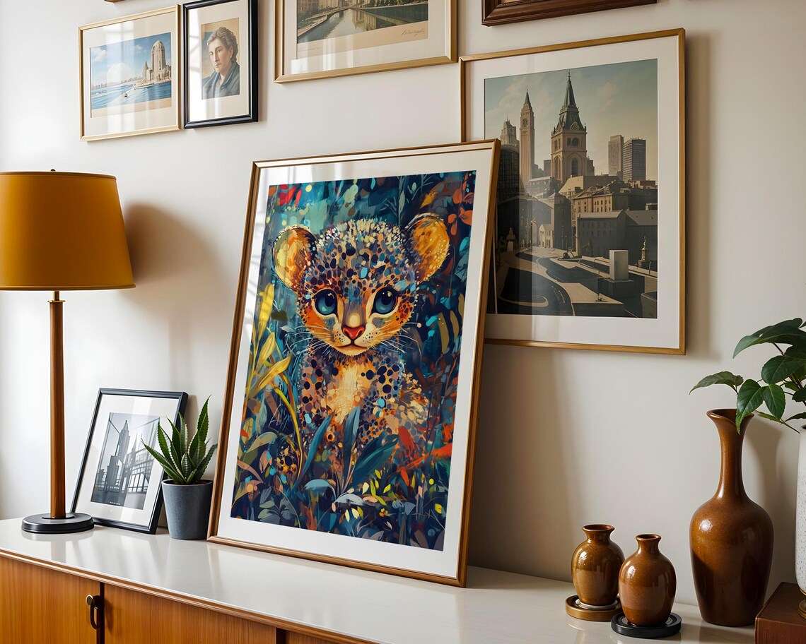 Baby Jaguar Cub Colorful Jungle Painting Cute Wildlife Art Poster - Image 3