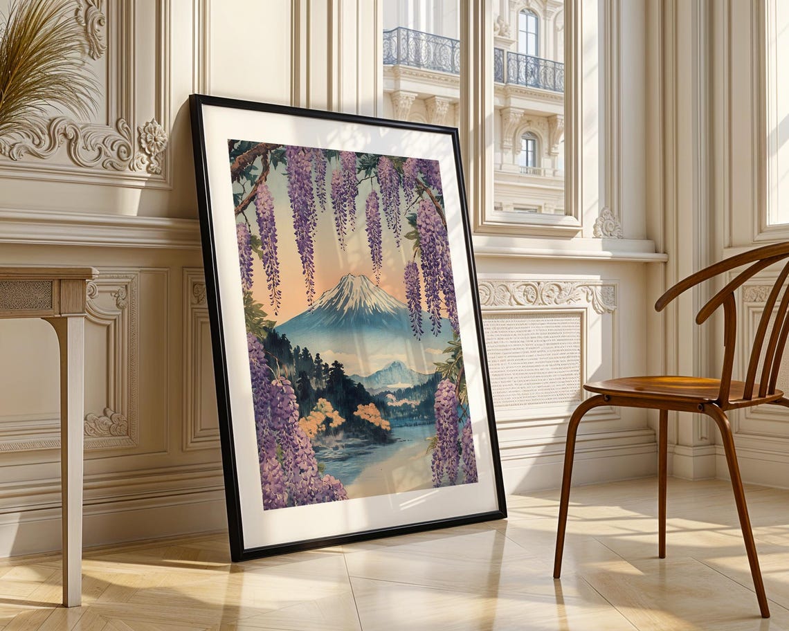 Mount Fuji Wisteria Wall Art Print Japanese Landscape Nature Flower Asian Purple Romantic Travel Modern Home Decor Living Room Bedroom Gift - Image 4