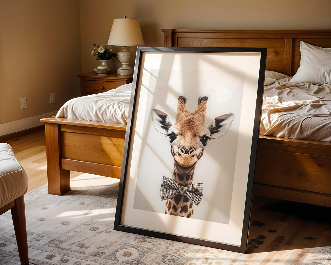 Giraffe Portrait With Bow Tie Nursery Kids Room Animal Illustration Trendy Wall Art Modern Prints Print Cute Gift - Image 5