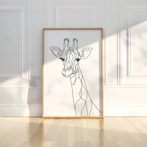 Giraffe Portrait Continuous Line Art Modern Minimalist Animal Poster