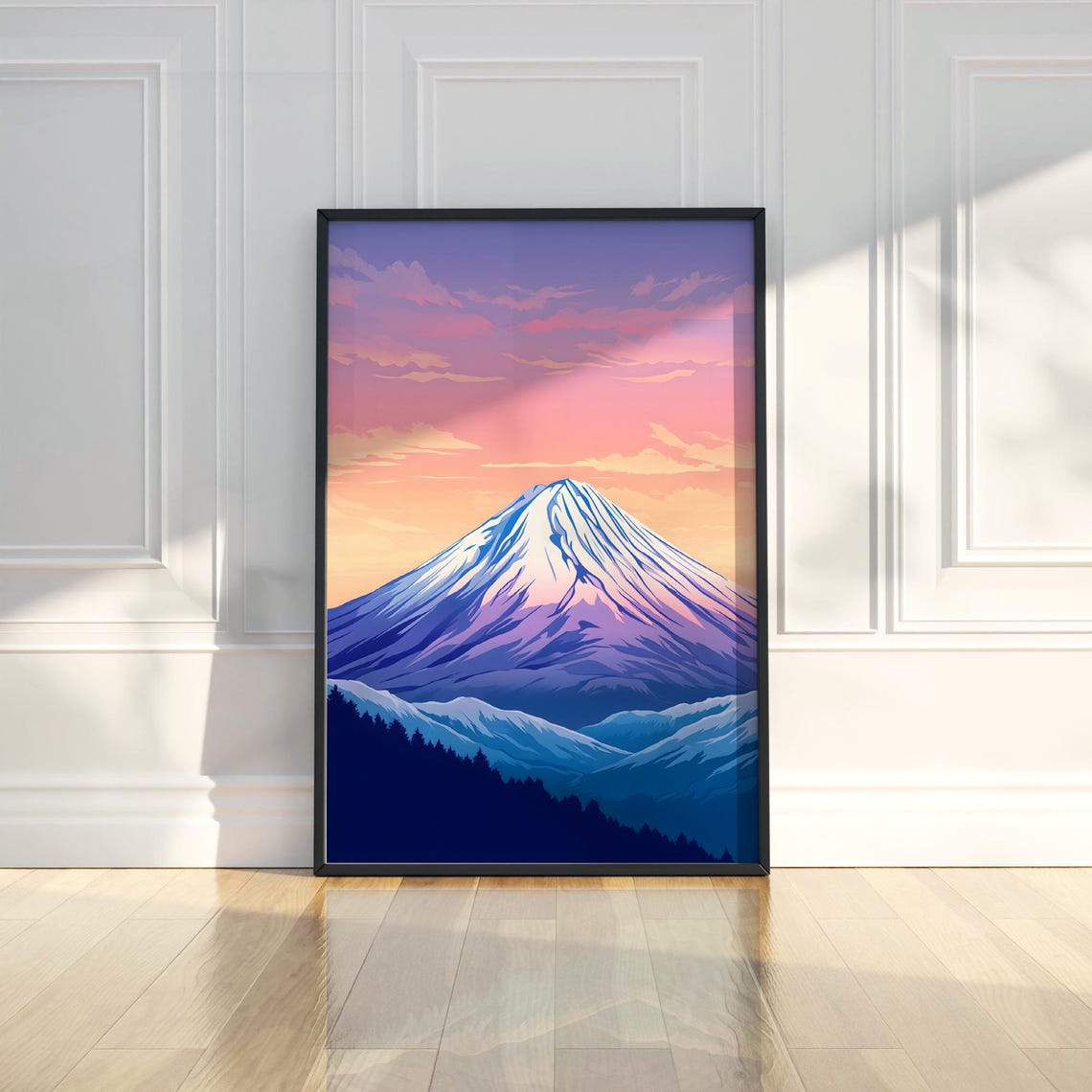 Mount Fuji Sunset Gradient Illustration Japan Travel Art Poster