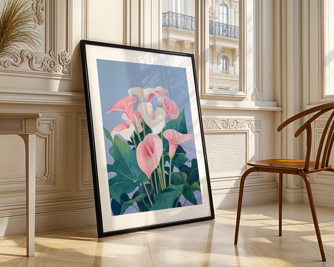 Elegant Pink White Calla Lily Flowers In Bloom Botanical Poster - Image 3