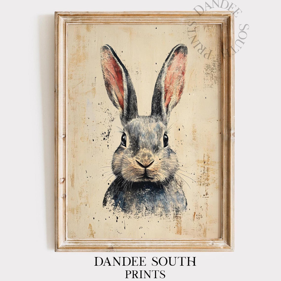 Vintage Bunny Wall Art Painting Country Farmhouse Rustic Spring Rabbit Decor Easter 047