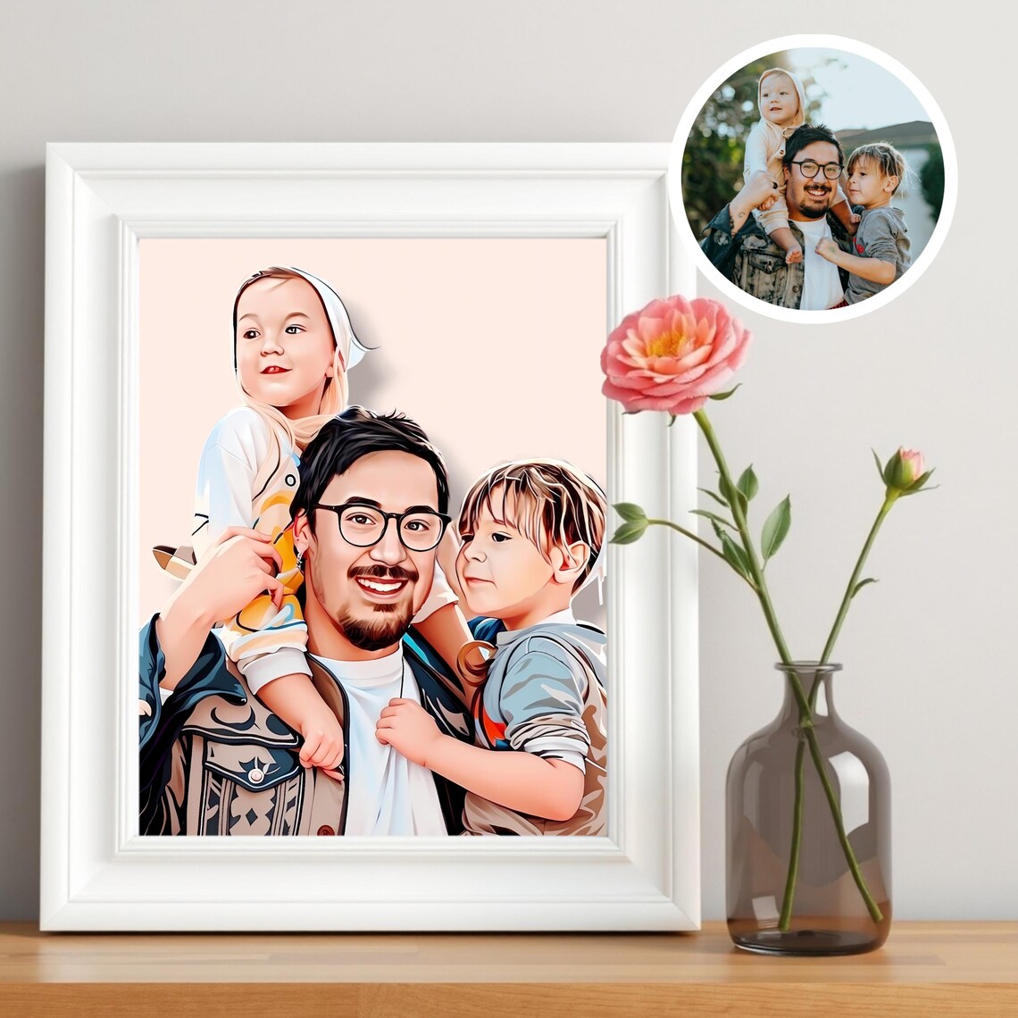 Playful Cartoon Couple Embrace Hug Custom Portrait From Photo Poster - Image 6